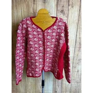 Alpspur Knit Wool Blend Cardigan Sweater Red and White Size M. READ DESC